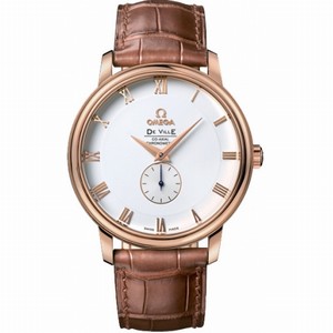 Omega 39mm Prestige Small Seconds White Dial Rose Gold Case With Brown Leather Strap Watch #4614.20.02 (Men Watch)