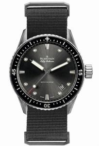 Blancpain Fifty Fathoms Bathyscaphe Gray Dial Date Black Canvas Watch# 5000-1110-NABA (Men Watch)