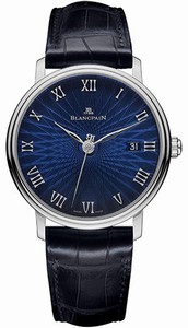 Blancpain Villeret Automatic Blue Roman Numerals Date Dial 18ct White Gold Case Leather Watch# 6223C-1529-55A (Men Watch)