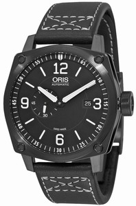 Oris Automatic Black Pvd Stainless Steel Black Dial Black Leather With White Stiching Band Watch #64376174764LS (Men Watch)