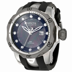 Invicta Reserve Quartz Black Mother of Pearl Dial GMT Black Rubber Watch # 6592 (Men Watch)