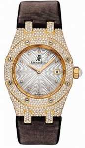 Audemars Piguet Quartz 18kt Yellow Gold Mother Of Pearl Dial Brown Satin Band Watch #67605BA.ZZ.D080SU.01 (Women Watch)