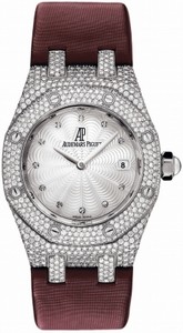 Audemars Piguet Quartz 18kt White Gold Mother Of Pearl Dial Brown Satin Band Watch #67605BC.ZZ.D070SU.01 (Women Watch)