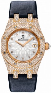 Audemars Piguet Quartz 18kt Rose Gold Mother Of Pearl Dial Black Satin Band Watch #67605OR.ZZ.D009SU.01 (Women Watch)