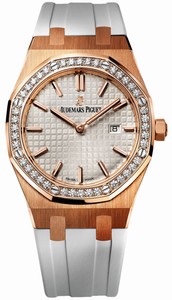 Audemars Piguet Quartz 18kt Rose Gold Silver Dial White Rubber Band Watch #67651OR.ZZ.D010CA.01 (Women Watch)