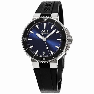 Oris Automatic Blue Dial Date Ceramic Bezel Black Rubber Watch # 73376524135RS (Women Watch)