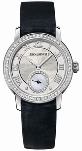 Audemars Piguet Manual Wind 18kt White Gold Silver Dial Black Satin Band Watch #77228BC.ZZ.A001MR.01 (Women Watch)