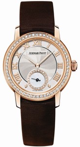 Audemars Piguet Manual Wind 18kt Rose Gold Silver Dial Brown Satin Band Watch #77228OR.ZZ.A082MR.01 (Women Watch)