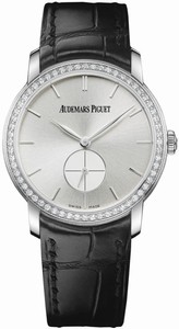 Audemars Piguet Manual Wind 18kt White Gold Silver Dial Black Crocodile Leather Band Watch #77239BC.ZZ.A002CR.01 (Women Watch)