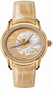 Audemars Piguet Automatic 18kt Yellow Gold Mother Of Pearl Dial Beige Crocodile Leather Band Watch #77301BA.ZZ.D097CR.01 (Women Watch)