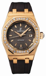 Audemars Piguet Automatic 18kt Rose Gold Brown Dial Brown Rubber Band Watch #77321OR.ZZ.D080CA.01 (Women Watch)