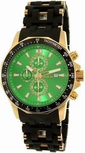 Invicta Green Dial Fixed Gold-plated With A Black Top Ring Band Watch #80149 (Men Watch)