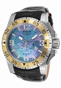 Invicta Excursion Quartz Chronograph Date Mother of Pearl Dial Black Leather Watch # 80718 (Men Watch)