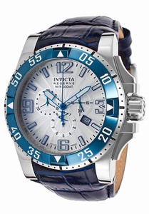 Invicta Excursion Quartz Chronograph Date Silver Dial Blue Leather Watch # 80720 (Men Watch)