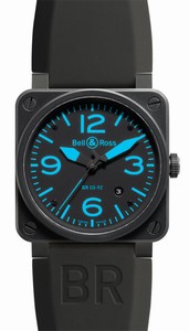 Bell & Ross Automatic Black Dial Rubber Black Band Watch #BR03-92-Blue (Men Watch)