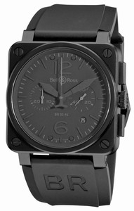 Bell & Ross Automatic Black Dial Rubber Black Band Watch #BR03-94-Phantom (Men Watch)