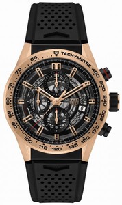 TAG Heuer Carrera Caliber Heuer 01 Automatic Chronograph 18k Rose Gold Bezel Black Rubber Watch# CAR205B.FT6087 (Men Watch)