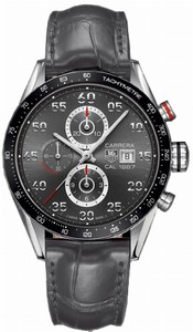 TAG Heuer Self Winding Automatic Calibre 1887 Polished Stainless Steel Anthracite Red Accented Chronograph With Date At 3 Dial Anthracite/grey Crocodile Leather Band Watch #CAR2A11.FC6313 (Men Watch)