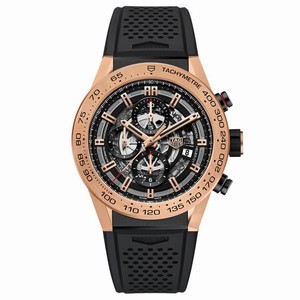 TAG Heuer Carrera Automatic Chronograph Date 18k Rose Gold Case Black Rubber Watch# CAR2A5B.FT6044 (Men Watch)