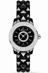 Christian Dior VIII Quartz Black Dial Diamond Bezel Black Ceramic Watch #CD1221E5C001 (Women Watch)