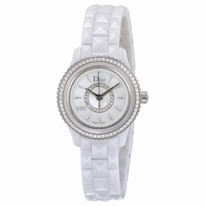 Christian Dior VIII Quartz Mother of Pearl Diamond Dial Diamond Bezel White Ceramic Watch# CD1221E6C001 (Women Watch)