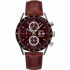 TAG Heuer Automatic Brown Dial Polished Steel Case With Brown Leather Strap Watch #CV2013.FC6165 (Men Watch)