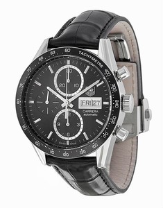 TAG Heuer Carrera Automatic Chronograph Black Dial Day Date Leather Watch #CV201AG.FC6266 (Men Watch)