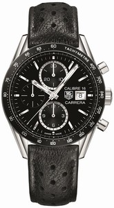 TAG Heuer Carrera Automatic Calibre 16 Chronograph Date Black Leather Watch# CV201AJ.FC6357 (Men Watch)