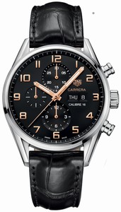 TAG Heuer Carrera Automatic Calibre 16 Chronograph Day Date Black Leather Watch# CV2A1AB.FC6379 (Men Watch)