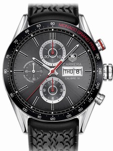 TAG Heuer Automatic Calibre 16 Polished Stainless Steel Anthracite Chronograph With Day/date At 3 Dial Black Rubber Tire Design Strap Band Limited Edition Watch #CV2A1M.FT6033 (Men Watch)