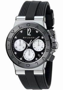 Bvlgari Automatic Chronograph Diamond Dial Black Rubber Watch # DG37BSBCVDCH/8 (Women Watch)