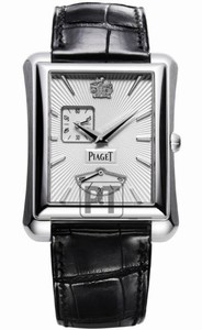 Piaget Silver Guilloche Dial Power Reserve Indicator Dial 18k White Gold Bezel Band Watch #GOA33069 (Men Watch)