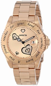 Invicta Rose Gold Dial Stainless Steel Band Watch #INVICTA-14735 (Women Watch)
