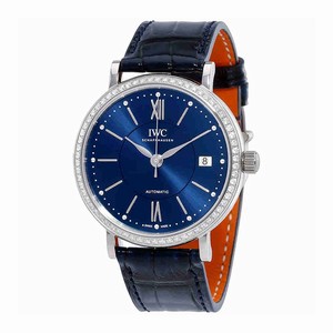 IWC Blue Dial Fixed Stainless Steel Set With Diamonds Band Watch #IW458111 (Men Watch)