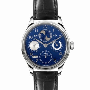 IWC Automatic Portuguese Perpetual Calendar 18k White Gold Case Black Leather Watch # IW503203 (Men Watch)