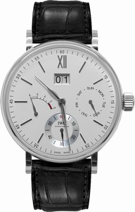 IWC Portofino Manual Winding Day Date Black Leather Watch # IW516201 (Men Watch)