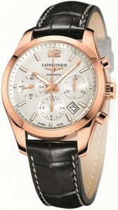 Longines Conquest Classic Automatic Chronograph Date 18ct Rose Gold Case Black Alligator Strap Watch# L2.786.8.76.3 (Men Watch)