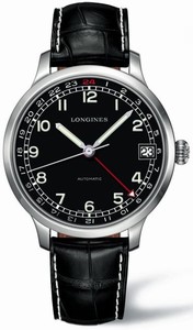 Longines Heritage Military 1938 Automatic Black Dial Date Black Alligator Watch# L2.789.4.53.3 (Men Watch)