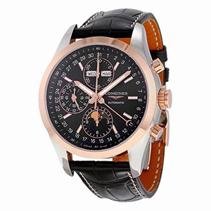 Longines Black Dial Fixed Rose Gold Pvd Band Watch #L2.798.5.52.3 (Men Watch)