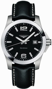 Longines Black Dial Leather Band Watch #L3.659.4.58.3 (Men Watch)