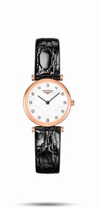 Longines Quartz Mother of Pearl Diamond Hour Markers Black Leather Watch# L4.209.1.97.2 (Women Watch)