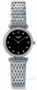 Longines Quartz Polished Stainless Steel Black With Diamonds Dial Polished Stainless Steel Band Watch #L4.241.0.58.6 (Women Watch)