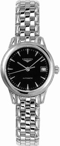 Longines Automatic Polished Stainless Steel Black With Date At 3 Dial Polished Stainless Steel Band Watch #L4.274.4.52.6 (Women Watch)