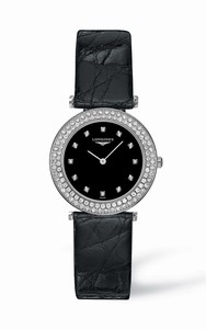 Longines La Grande Classique Quartz Diamond Dial Diamond Bezel Black Alligator Strap Watch# L4.308.0.57.2 (Women Watch)