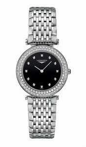 Longines La Grande Classique Quartz Black Dial Diamond Bezel Stainless Steel Watch# L4.308.0.57.6 (Women Watch)