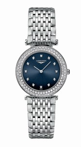 Longines La Grande Classique Quartz Diamond Hour Markers Blue Dial Diamond Bezel Stainless Steel Watch# L4.308.0.97.6 (Women Watch)