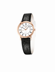 Longines La Grande Classique Automatic White Dial Roman Numerals Date 18ct Rose Gold Black Leather Watch# L4.378.8.11.0 (Women Watch)