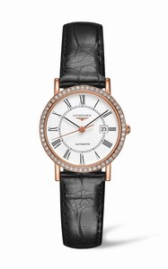 Longines Automatic Roman Numerald Dial Diamond Bezel 18l Rose Gold Case Black Leather Watch # L4.378.9.11.0 (Women Watch)