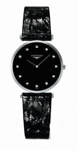 Longines La Grande Classique Quartz Black Diamonds Dial Black Leather Watch# L4.512.4.58.2 (Women Watch)