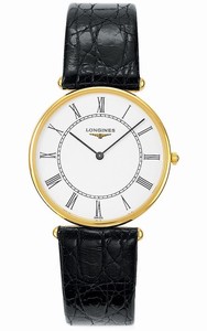 Longines La Grande Classique Quartz White Dial Roman Numerals 18ct Gold Bezel Black Leather Watch# L4.691.6.11.0 (Men Watch)